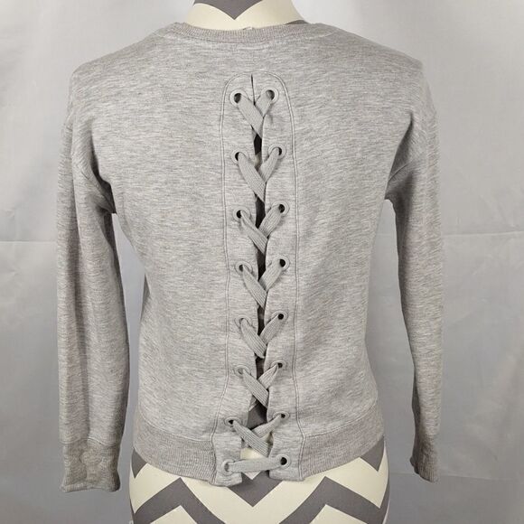 90 Degree Gray Lace-up Back Cropped Sweatshirt - Picture 1 of 8